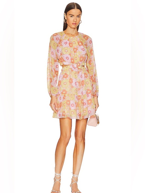 Steve Madden Dresses & Skirts - Steve Madden Cadi Mini Dress Floral Cutout Long Sleeve Boho Size M NWT